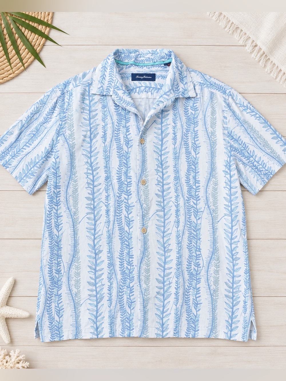 Tommy Bahama XL Men β’ 100% Silk Fern Leaf Camp Shirt β’ Resort Vacation Hawaiian